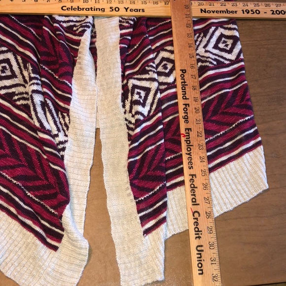 PINK ROSE Red Tan Open Drape Open Front Sweater L - Picture 3 of 8